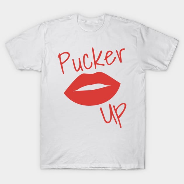 Pucker Up. Kiss Me. Hot Lips. Funny Fashion and Makeup Quote. Dark Red T-Shirt by That Cheeky Tee